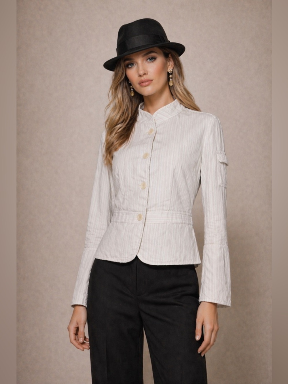 Vintage Faconnable Textured Fitted Jacket w/ Stand Collar & Long Button Cuffs, S